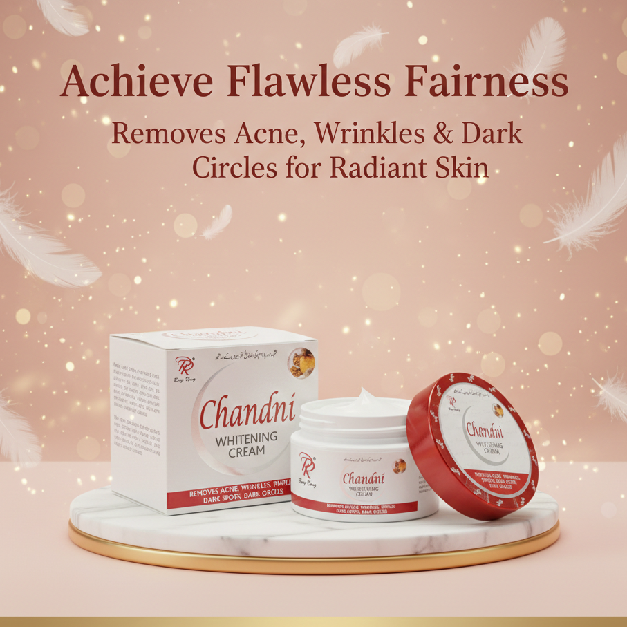 Chandi Whitening Cream packaging with text on a decorative background