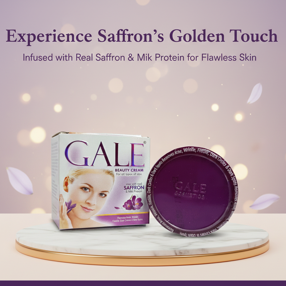 Gale Beauty Cream packaging with purple lid and box on a light background